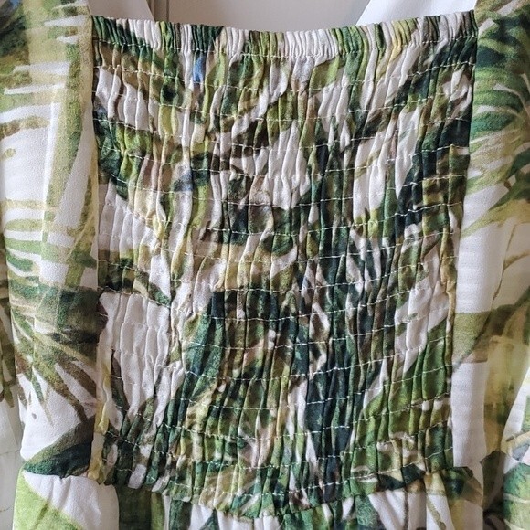 JUST TAYLOR PALM BAMBOO MAXIDRESS GREEN CREAM SIZE 8 EMPIRE WAIST FLUTTER SLEEVE - Picture 8 of 15